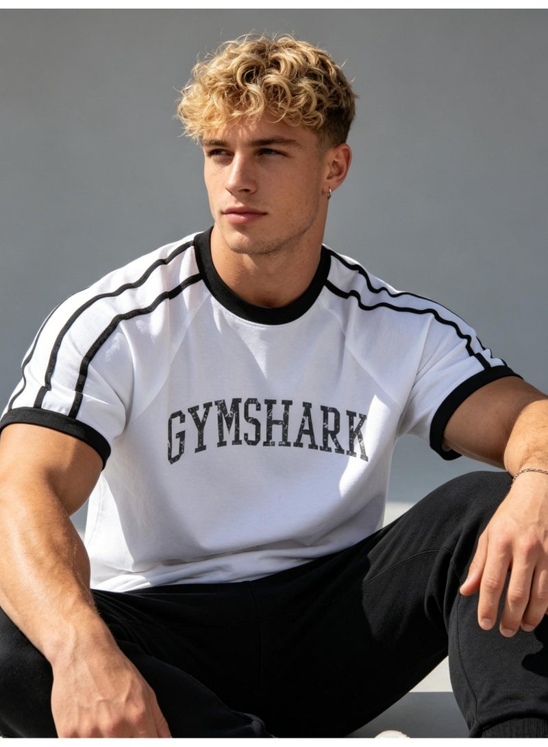 جيمشارك GYMSHARK American retro sports T-shirts for men and women with the same contrast color, short sleeves and loose breathable fitness and leisure tops. - Image 1
