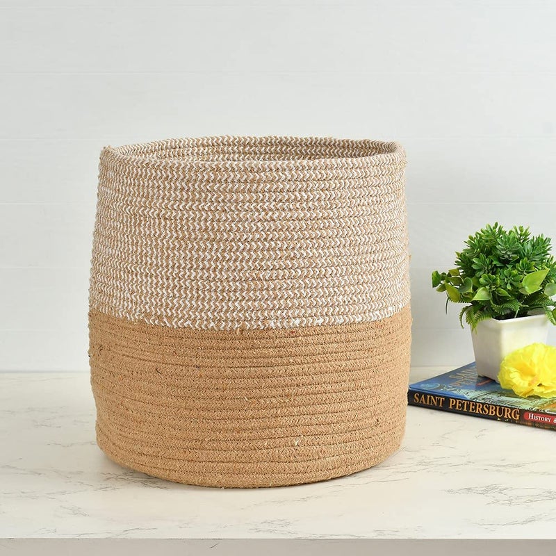 pepme pepme Top Criss Cross Round Basket White Beige 12x12 Pack of 1  - Image 1