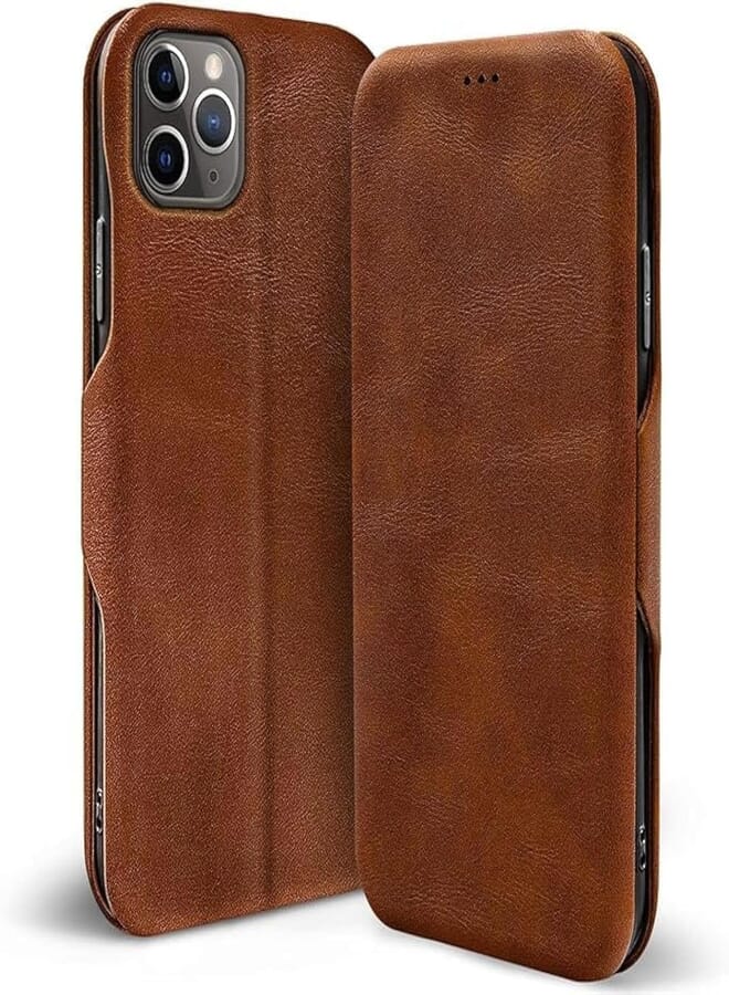 Next Next store Compatible with iPhone 11 Pro Max Case Durable Anti-Scratch [Soft Flexible PU Leather] with PU Leather Case, (Brown)