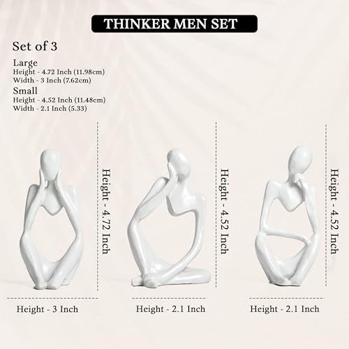 ZAICUS Set of 3 White Resin Thinker Statues – Abstract Modern Art for Home, Office, and Chic Décor, Thoughtful Gift for Any Occasion - Image 3