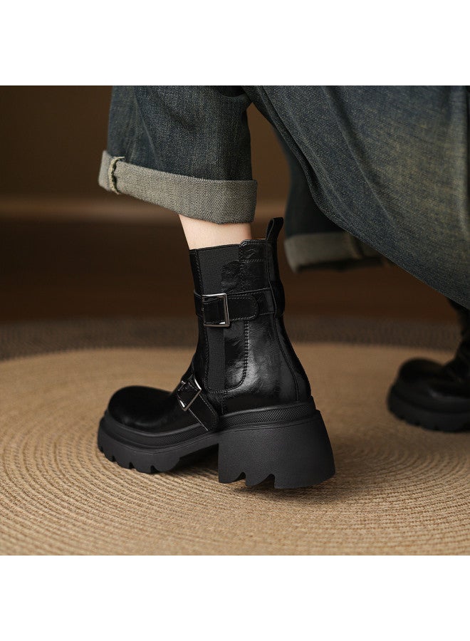 AME Sweet & Cool Style Youthful Ankle Boots 2025 New Edition Stylish And Sleek Chunky Heel Chelsea Boots Petite Women's Boots - Image 3