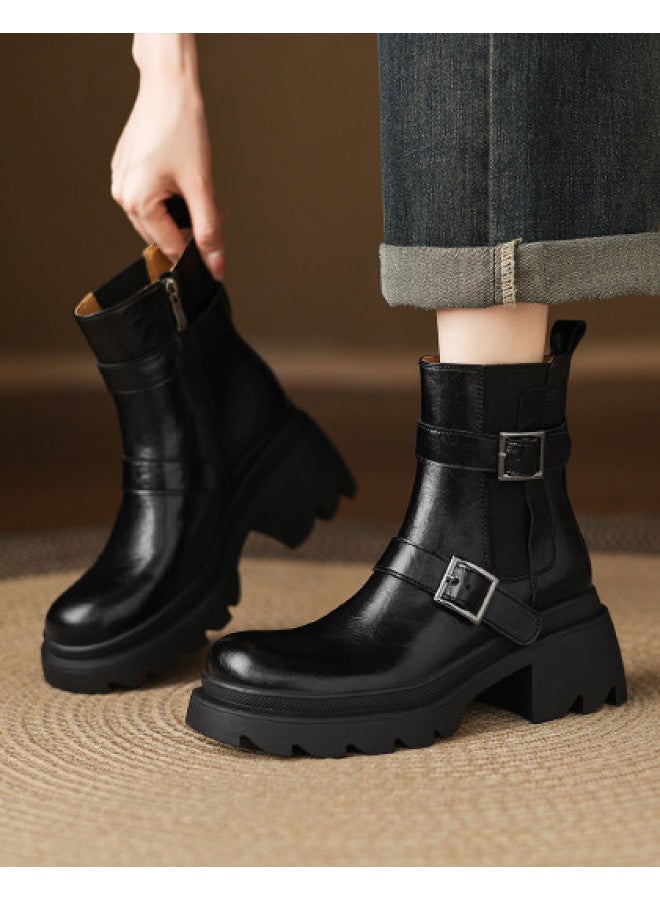 AME Sweet & Cool Style Youthful Ankle Boots 2025 New Edition Stylish And Sleek Chunky Heel Chelsea Boots Petite Women's Boots - Image 1
