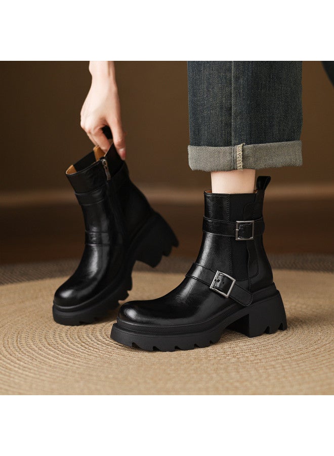 AME Sweet & Cool Style Youthful Ankle Boots 2025 New Edition Stylish And Sleek Chunky Heel Chelsea Boots Petite Women's Boots - Image 2