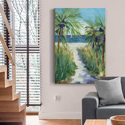 Renditions Gallery Canvas Wall Art Paintings for Home Palm tree Pathway to the Sandy Beach Abstract Hanging Prints for Living Room Office Kitchen Decor - 8"X12" LT15 - Image 5