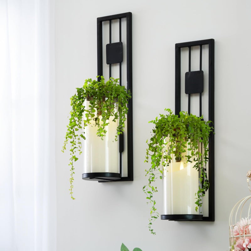 Homemory Wall Sconces Candle Holder Set of 2, Modern Metal Rustic Wall Decor for Living Room, Dining Room, Bedroom, Bathroom(Black) - Image 2