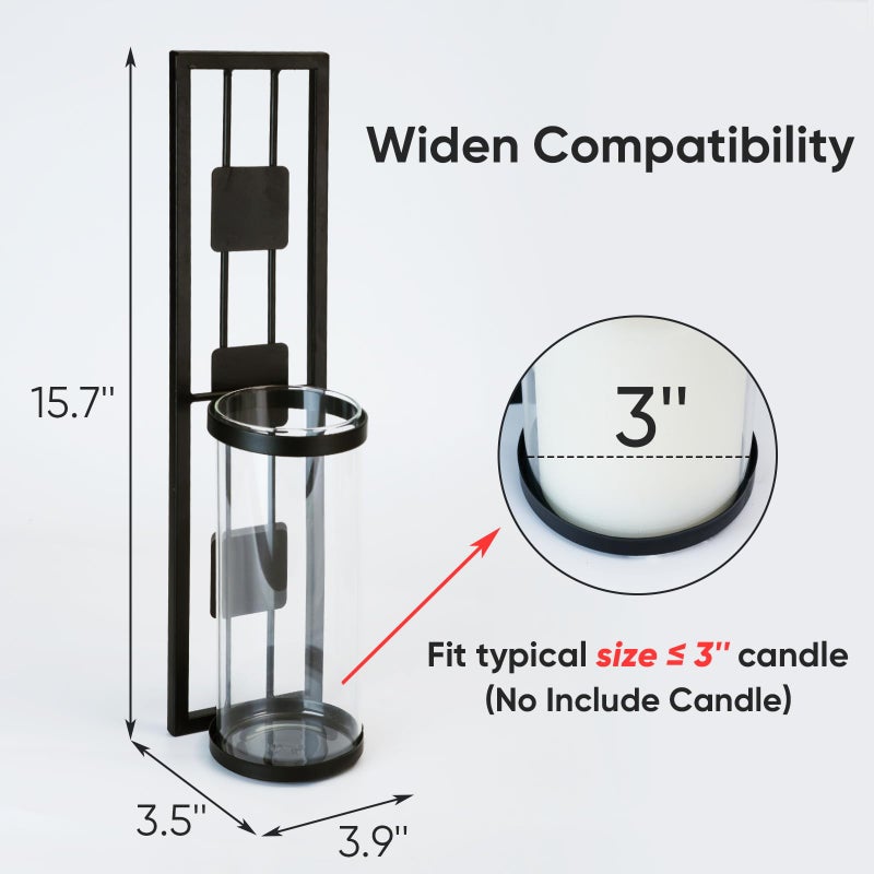 Homemory Wall Sconces Candle Holder Set of 2, Modern Metal Rustic Wall Decor for Living Room, Dining Room, Bedroom, Bathroom(Black) - Image 4