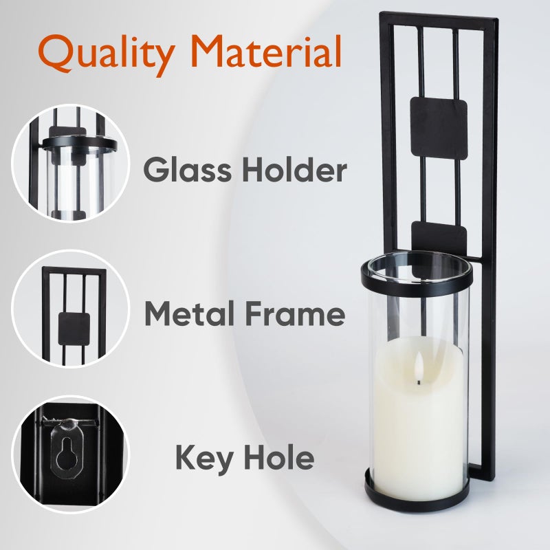 Homemory Wall Sconces Candle Holder Set of 2, Modern Metal Rustic Wall Decor for Living Room, Dining Room, Bedroom, Bathroom(Black) - Image 5