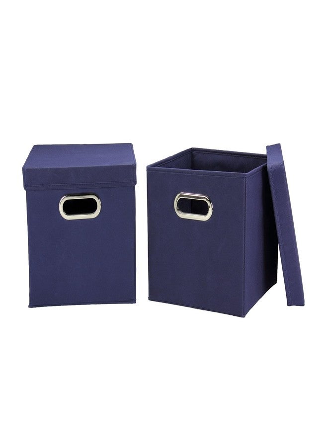 Household Essentials 33-1 Decorative Storage Cube Set with Removable Lids | Navy | 2-Pack - Image 1