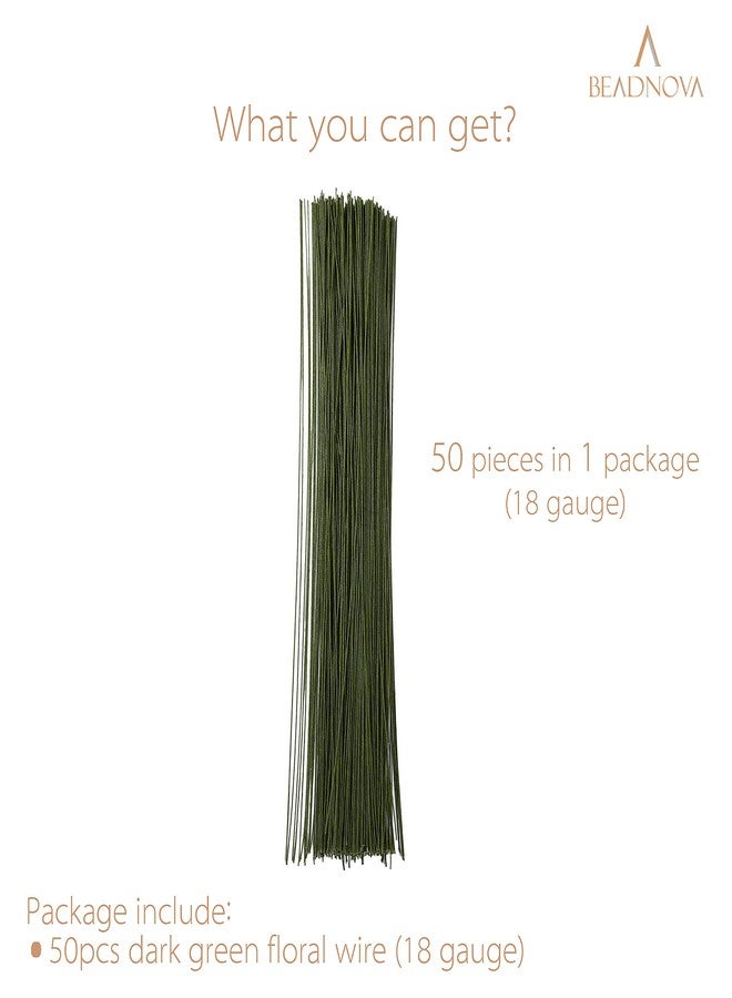 BEADNOVA Floral Stem Wire 50pcs 18 Gauge Fake Flower Stems Green Floral Wire for Flower Arrangement Florist DIY Bouquet (Dark Green, 50 Pcs) - Image 3