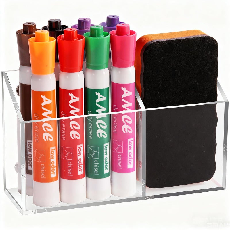 Ameceres Magnetic Pen Holder Classroom Organization Acrylic Marker Holder for Whiteboard Refrigerator Locker Accessories Pencil Dry Erase Marker Basket 2 Compartments 1 - Image 2