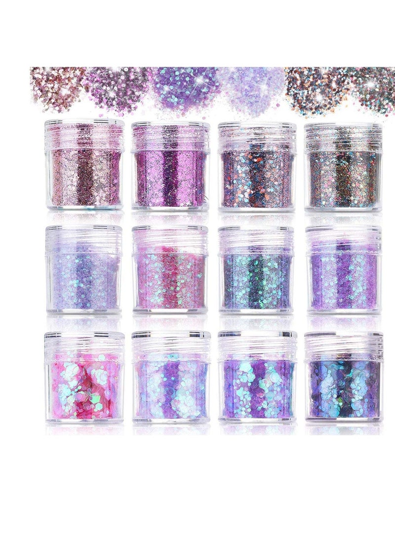 Bluejw Beauty Nail Glitter Powder, Decoration 3D Mixed Holographic Multi Purpose Arts & Crafts Body Cosmetic Powder for Crafting, Card Making, Scrapbooking, Party, Face, Eyes, Body, Hair, - Image 1