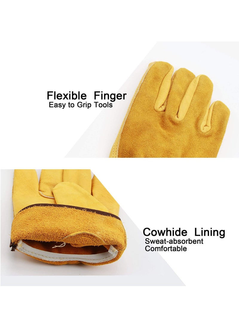 Excefore - Leather Work Gloves,  Heavy Duty Gardening Gloves, Tough Cowhide Garden Gloves Thorn Proof Work Gloves for Garden Tools Pruning Shears Bricklaying, Ladies and Men (Large, Gold, 1 Pairs) - Image 1