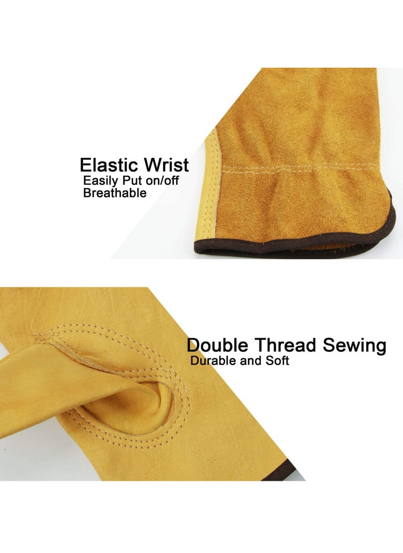 Excefore - Leather Work Gloves,  Heavy Duty Gardening Gloves, Tough Cowhide Garden Gloves Thorn Proof Work Gloves for Garden Tools Pruning Shears Bricklaying, Ladies and Men (Large, Gold, 1 Pairs) - Image 1