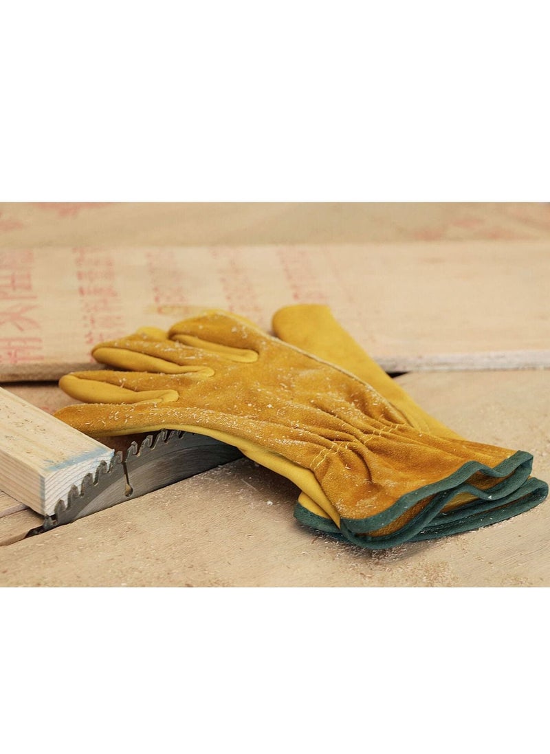 Excefore - Leather Work Gloves,  Heavy Duty Gardening Gloves, Tough Cowhide Garden Gloves Thorn Proof Work Gloves for Garden Tools Pruning Shears Bricklaying, Ladies and Men (Large, Gold, 1 Pairs) - Image 1