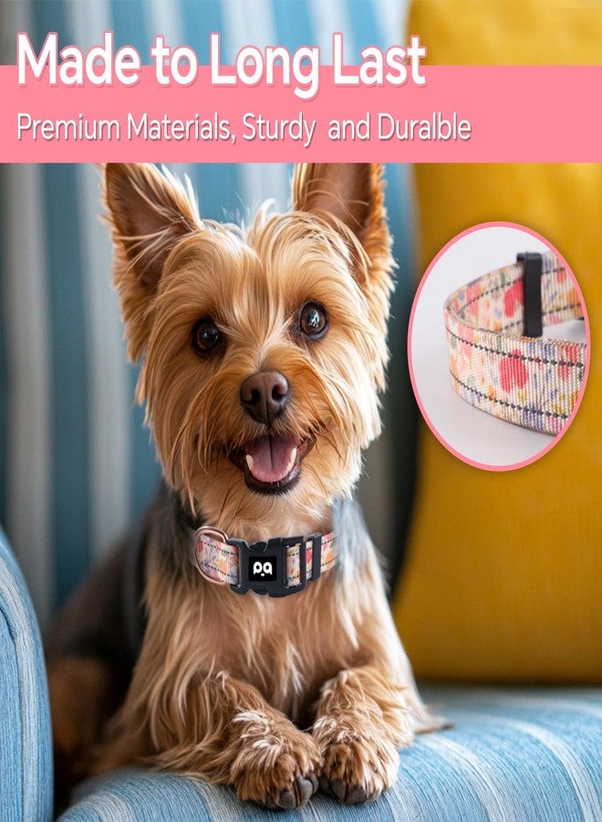 كيوكيو بيتس طوق عاكس للضوء من QQPETS للكلاب الصغيرة، طوق نايلون متين قابل للتعديل بتصميم حديقة جميل، مناسب للجراء الذكور والإناث، قلادة ناعمة للحيوانات الأليفة مع مشبك سريع الفتح، لون مشمشي - Image 2