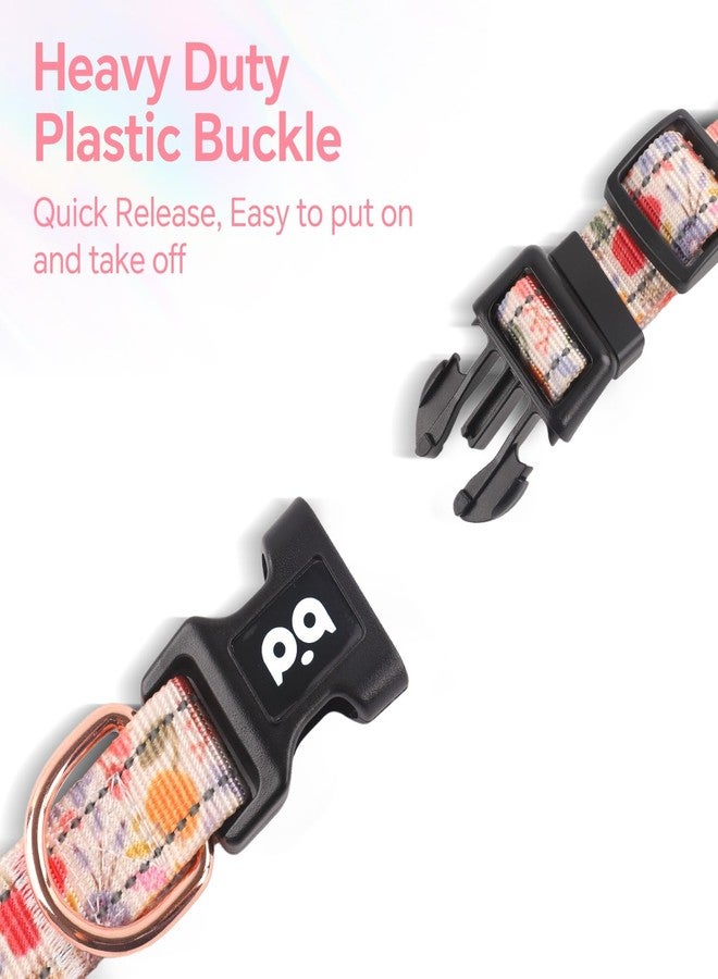 كيوكيو بيتس طوق عاكس للضوء من QQPETS للكلاب الصغيرة، طوق نايلون متين قابل للتعديل بتصميم حديقة جميل، مناسب للجراء الذكور والإناث، قلادة ناعمة للحيوانات الأليفة مع مشبك سريع الفتح، لون مشمشي - Image 3