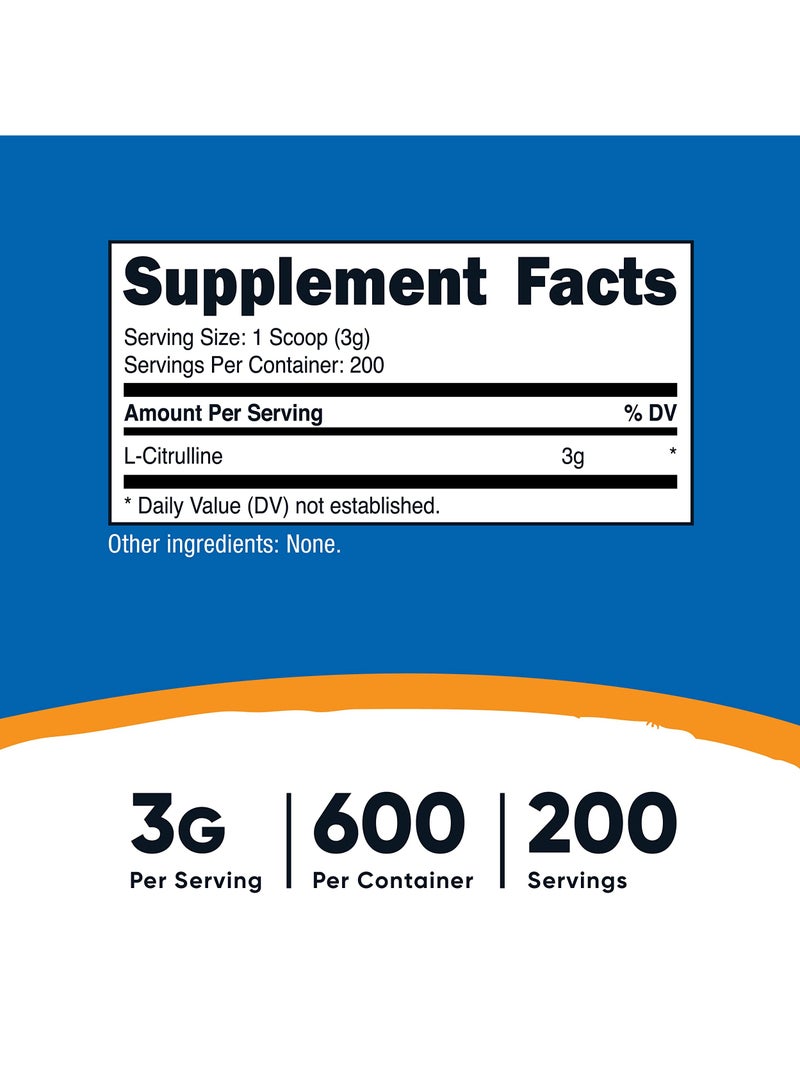 Nutricost L-Citrulline 3G Per Serving, 200 Servings, 600G Per Container, Unflavored, Net Wt. 21.4 Oz,(1.3 LB) 600 G, Dietary Supplement - Image 4
