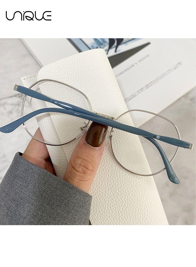 Unique Glasses - Blue Light Blocking Glasses - Large Frame Glasses - Non-Myopic Glasses - Women's Men's Computer Reading/Gaming/TV/Mobile Phone Glasses, Anti-Eye Fatigue (Blue) - Image 4