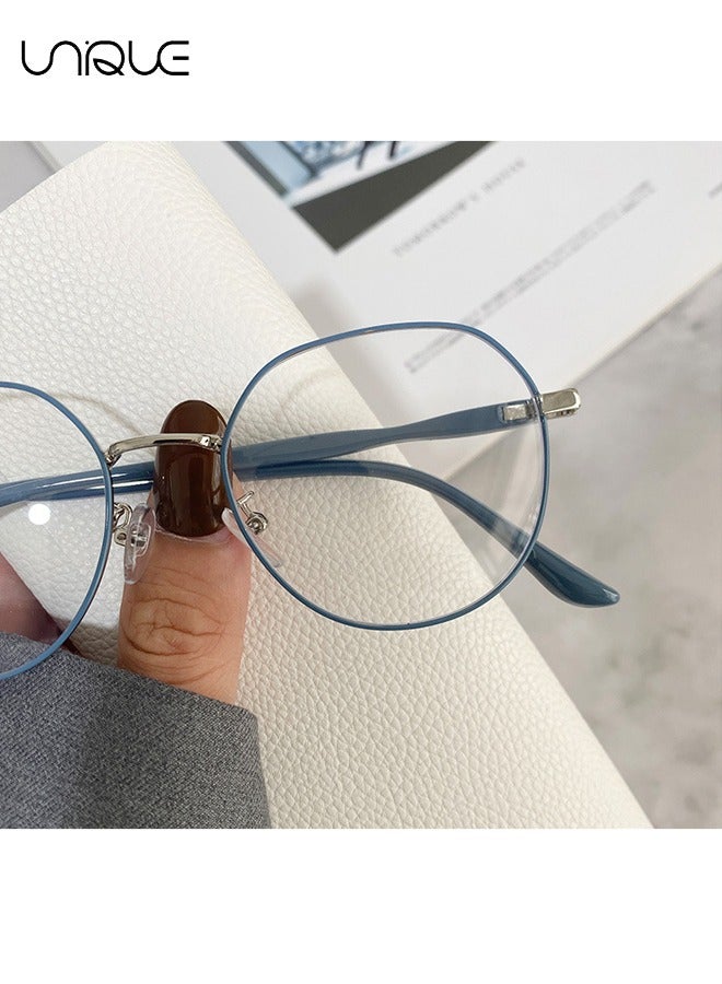 Unique Glasses - Blue Light Blocking Glasses - Large Frame Glasses - Non-Myopic Glasses - Women's Men's Computer Reading/Gaming/TV/Mobile Phone Glasses, Anti-Eye Fatigue (Blue) - Image 3