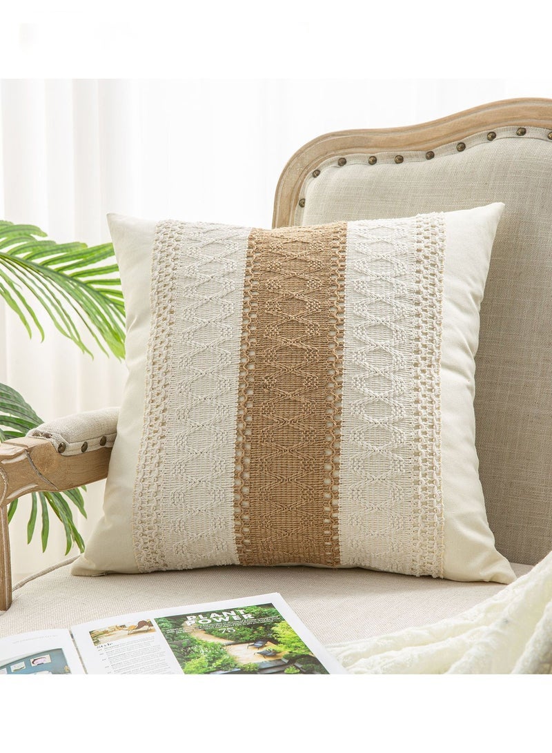 طقم من 2 غطاء وسادة رمي ، ديكور مزرعة بوهو وسادة الحالات ، ديكور هندسي نمط عصري وسادة وسادة حالة ل غرفة نوم الأريكة غرفة المعيشة أريكة (بيج ، 18 × 18 بوصة) - Image 2