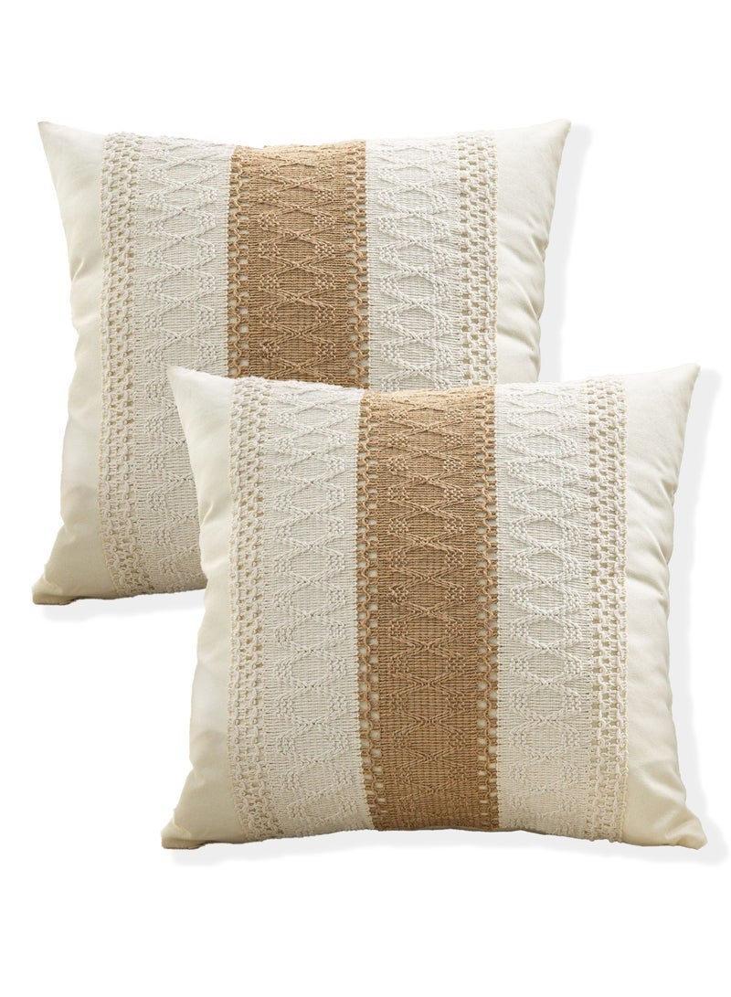 طقم من 2 غطاء وسادة رمي ، ديكور مزرعة بوهو وسادة الحالات ، ديكور هندسي نمط عصري وسادة وسادة حالة ل غرفة نوم الأريكة غرفة المعيشة أريكة (بيج ، 18 × 18 بوصة) - Image 1