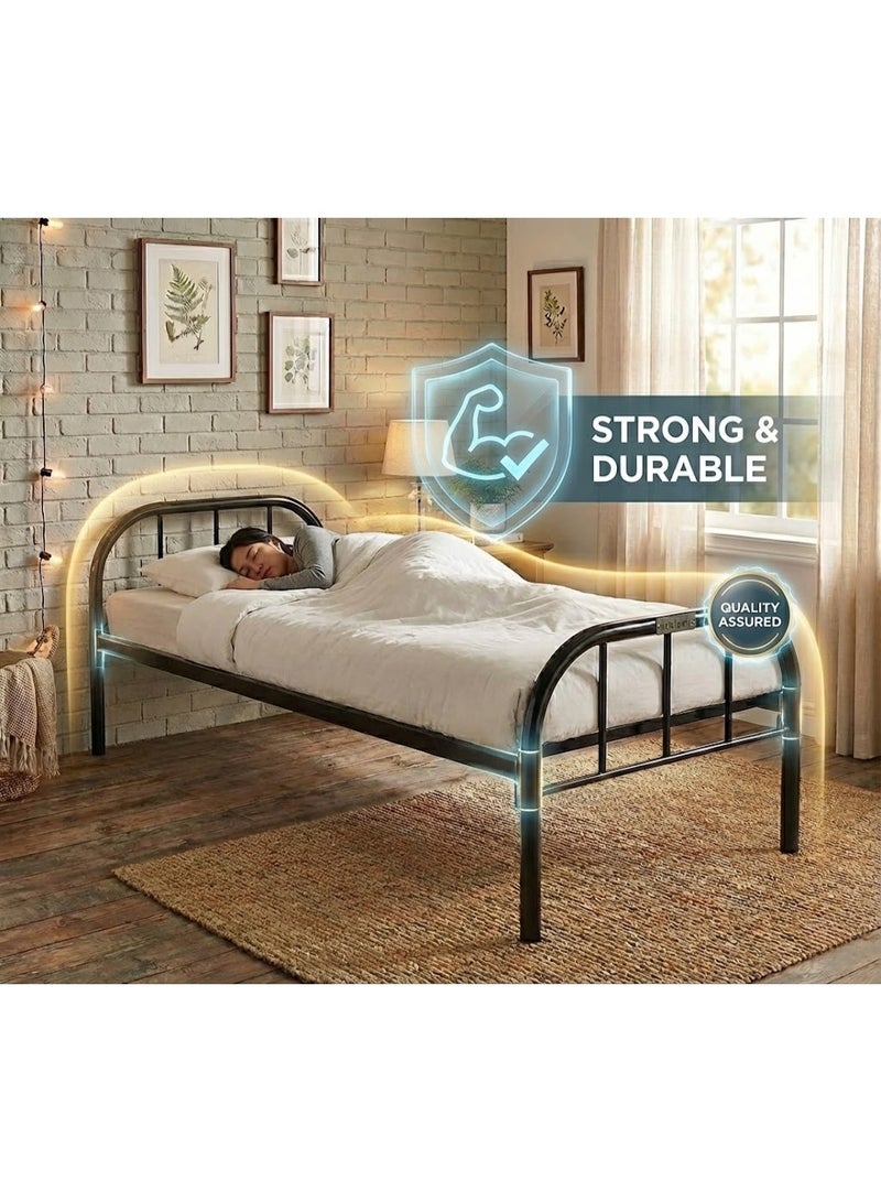 UNIKSAR Heavy Duty Iron Single Bed Frame with Metal Slats, Noise‑Free, 50cm Underbed Storage, Rounded Headboard & Footboard, No Box Spring Needed (90x190 cm) - Image 3