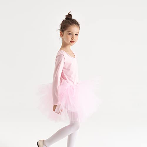 Tutu.kk Kids Girls Ballet Tutu Dress Gymnastics Long Sleeve 4-Layers Tulle Tutu Leotard Pink 5-6 Years - Image 3