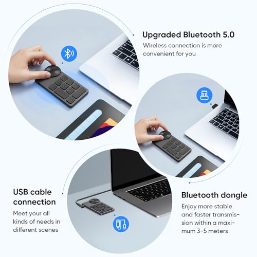 XP-PEN XPPen Mini Keydial ACK05 Wireless Shortcut Keyboard Bluetooth Programmable Express Remote Control with Dial Customized Express Keys for Drawing Tablet PC MacBook Windows Images Video Editing - Image 3