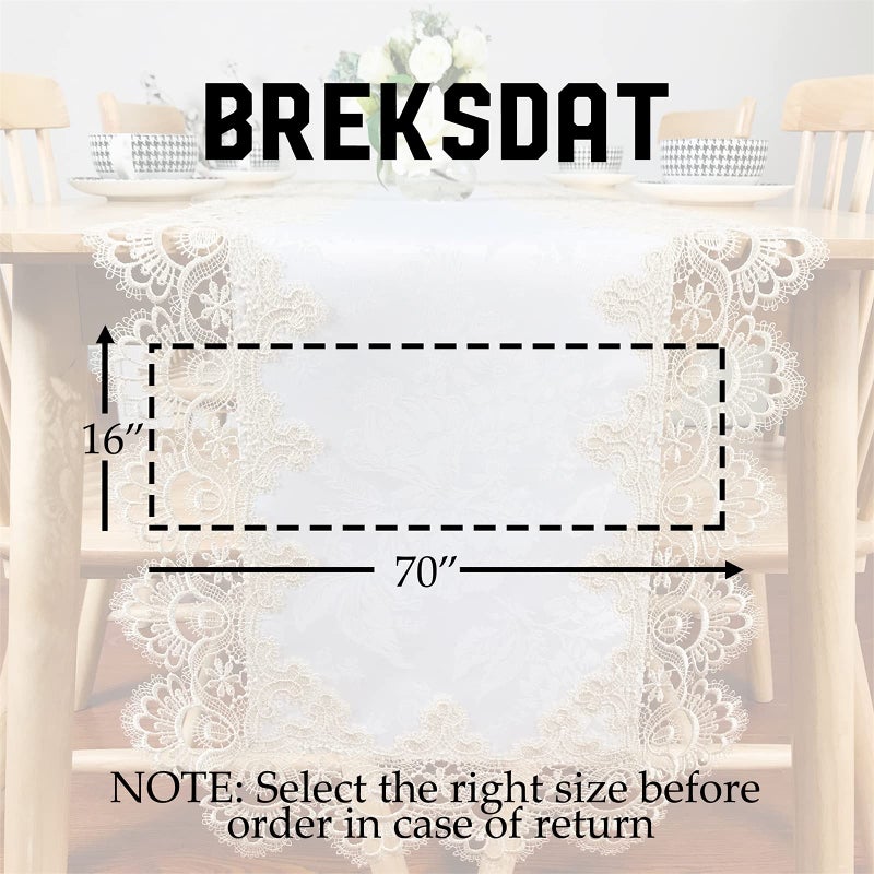 BrekSdat Rectangle Table Runner White Embroidered Lace 16 x 70 Inches Wedding Dining Table Dresser Scarf with Carnation Lace Fabric Washable for Coffee End - Image 5