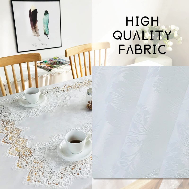 BrekSdat Rectangle Table Runner White Embroidered Lace 16 x 70 Inches Wedding Dining Table Dresser Scarf with Carnation Lace Fabric Washable for Coffee End - Image 4