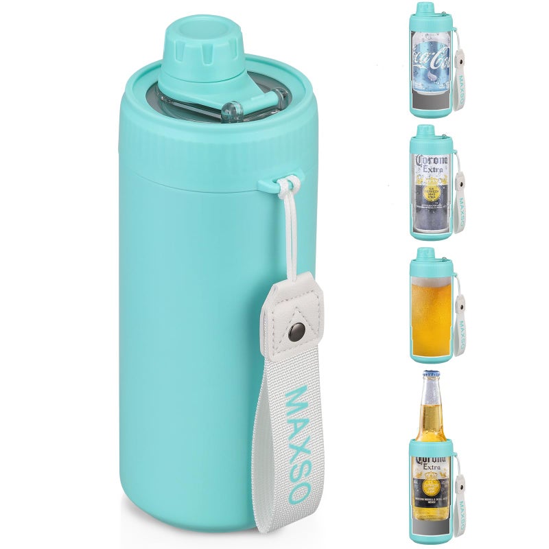 MAXSO Sealed Can Cooler Fizz Lid Can Cover for 12 oz Regular, Slim Skinny Cans & As Thermal Bottle, 4-in-1 Insulated Vacuum Stainless Steel Carbonated Cold Drink Holder - Turquoise - Image 1