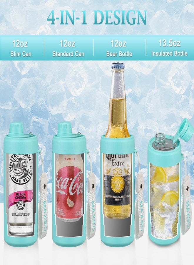 MAXSO Sealed Can Cooler Fizz Lid Can Cover for 12 oz Regular, Slim Skinny Cans & As Thermal Bottle, 4-in-1 Insulated Vacuum Stainless Steel Carbonated Cold Drink Holder - Turquoise - Image 3