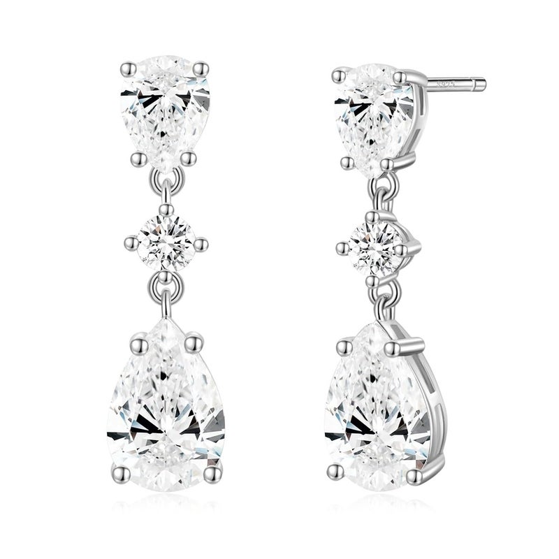 EAMTI Wedding Earrings for Brides Dangle Cubic Zirconia Pear Cut 925 Sterling Silver Post Engagement Earrings for Women - Image 1