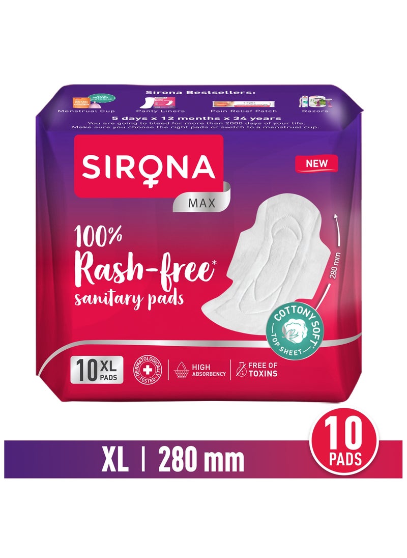 Sirona Max Sanitary Pads for Women | XL (Pack of 10 Pads) | 100% Rash Free & Toxic-Free | Organic Cotton Sanitary Pad | Up to 0% Leakage, Comfortable & High Absorbency - pzsku/ZC54F1CD31FD55F091146Z/45/_/1730819425/629b6fce-9588-4152-9932-bf990e082281