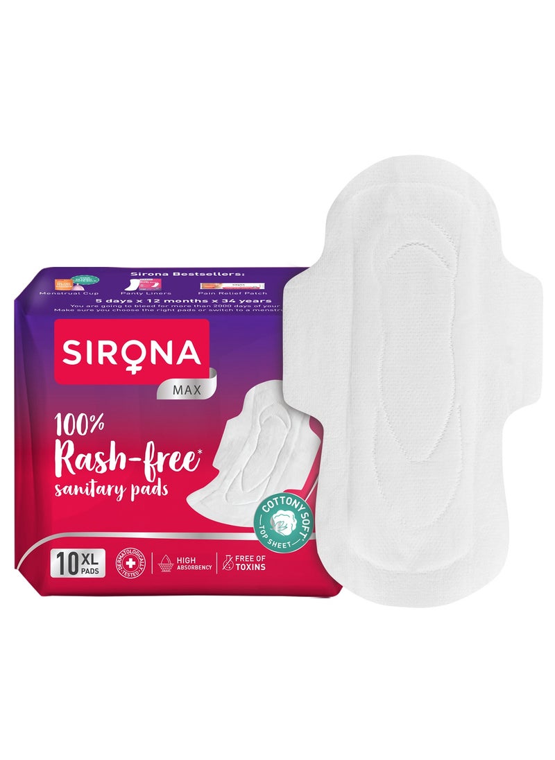 Sirona Max Sanitary Pads for Women | XL (Pack of 10 Pads) | 100% Rash Free & Toxic-Free | Organic Cotton Sanitary Pad | Up to 0% Leakage, Comfortable & High Absorbency - pzsku/ZC54F1CD31FD55F091146Z/45/_/1730819435/0585258a-1351-4a78-ada1-ad647e48ac5b