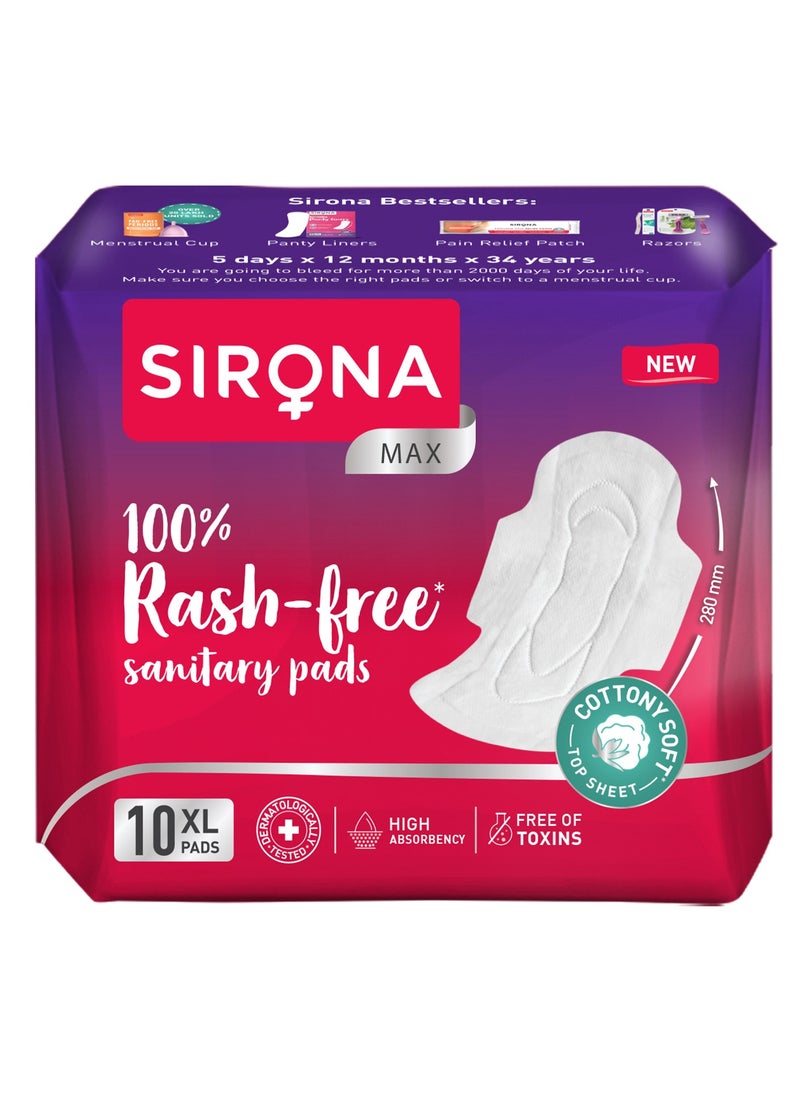 Sirona Max Sanitary Pads for Women | XL (Pack of 10 Pads) | 100% Rash Free & Toxic-Free | Organic Cotton Sanitary Pad | Up to 0% Leakage, Comfortable & High Absorbency - pzsku/ZC54F1CD31FD55F091146Z/45/_/1730819446/2a36b5e3-7cf3-4c63-af33-39e51f907fe2