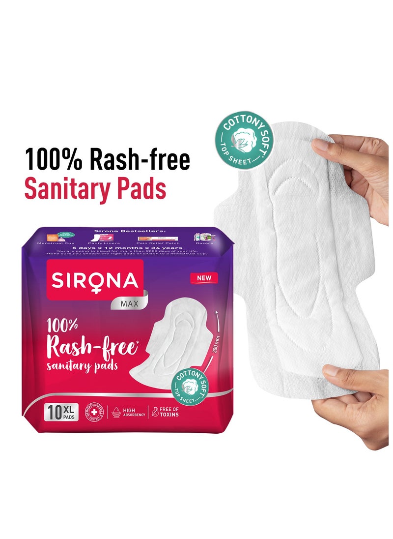Sirona Max Sanitary Pads for Women | XL (Pack of 10 Pads) | 100% Rash Free & Toxic-Free | Organic Cotton Sanitary Pad | Up to 0% Leakage, Comfortable & High Absorbency - pzsku/ZC54F1CD31FD55F091146Z/45/_/1730819456/ad51ff19-a8fa-4936-8785-a7444357cbc2