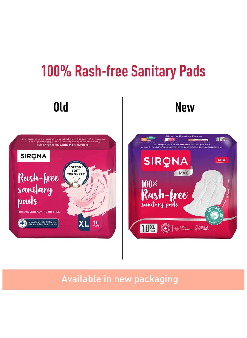 Sirona Max Sanitary Pads for Women | XL (Pack of 10 Pads) | 100% Rash Free & Toxic-Free | Organic Cotton Sanitary Pad | Up to 0% Leakage, Comfortable & High Absorbency - pzsku/ZC54F1CD31FD55F091146Z/45/_/1730819792/b9582ed2-0786-4089-b277-246072ff2fb5