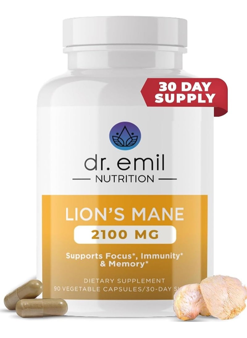 دي آر اميل نيوترشن كبسولات فطر ليونز ماني العضوية من دكتور ايميل - 2100 ملغ معزز للامتصاص مكمل للدماغ منشط الذهن ومعزز للجهاز المناعي - Image 1