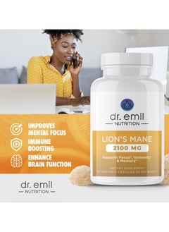 DR EMIL NUTRITION Organic Lions Mane Mushroom Capsules - 2100 mg Absorption Enhancer Nootropic Brain Supplement and Immune System Booster  - Image 2