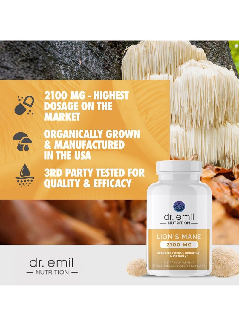 دي آر اميل نيوترشن كبسولات فطر ليونز ماني العضوية من دكتور ايميل - 2100 ملغ معزز للامتصاص مكمل للدماغ منشط الذهن ومعزز للجهاز المناعي - Image 3