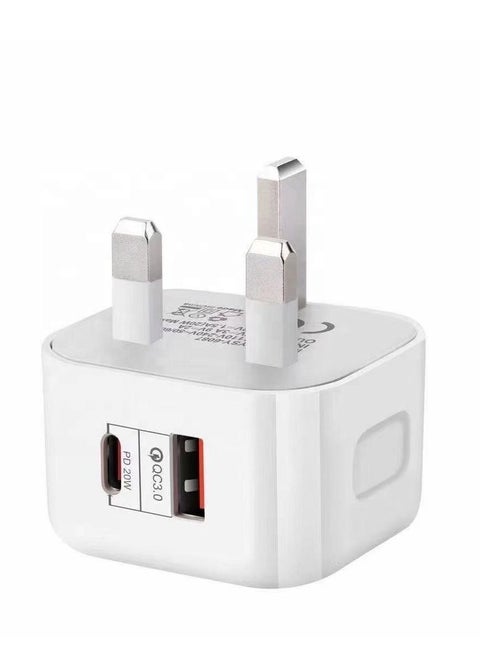 20W USB C PD Fast Charger, Dual Port Type-C QC3.0 Wall Adapter, compatible with iPhone 13/12/12 Mini/12 Pro/12 Pro Max,AirPods Pro (Without Cable, White)