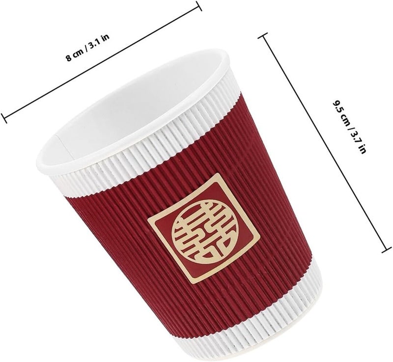 20pcs 9oz Thickened Red Paper Wedding Tea Cups Disposable Beverage Drinkware for Chinese Wedding Banquet Party round Double Happiness Stickers - Image 2