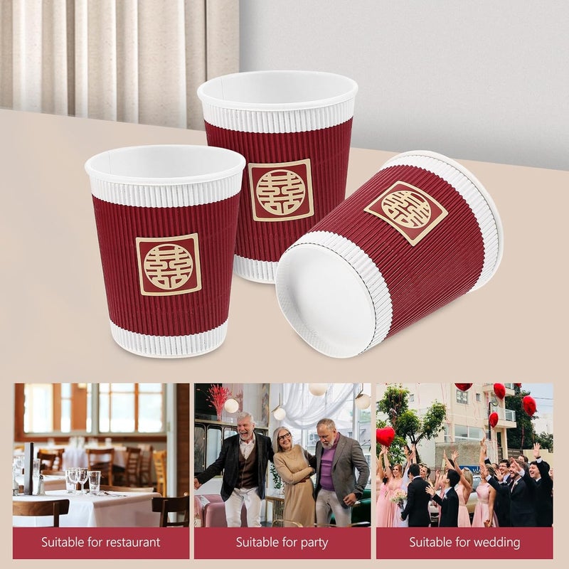 20pcs 9oz Thickened Red Paper Wedding Tea Cups Disposable Beverage Drinkware for Chinese Wedding Banquet Party round Double Happiness Stickers - Image 4