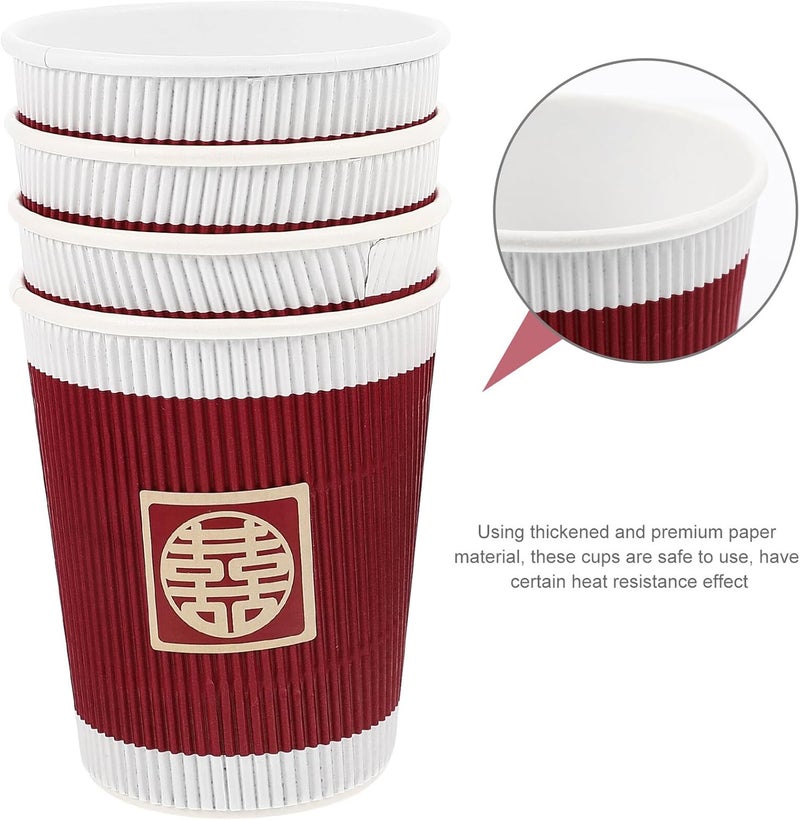 20pcs 9oz Thickened Red Paper Wedding Tea Cups Disposable Beverage Drinkware for Chinese Wedding Banquet Party round Double Happiness Stickers - Image 3