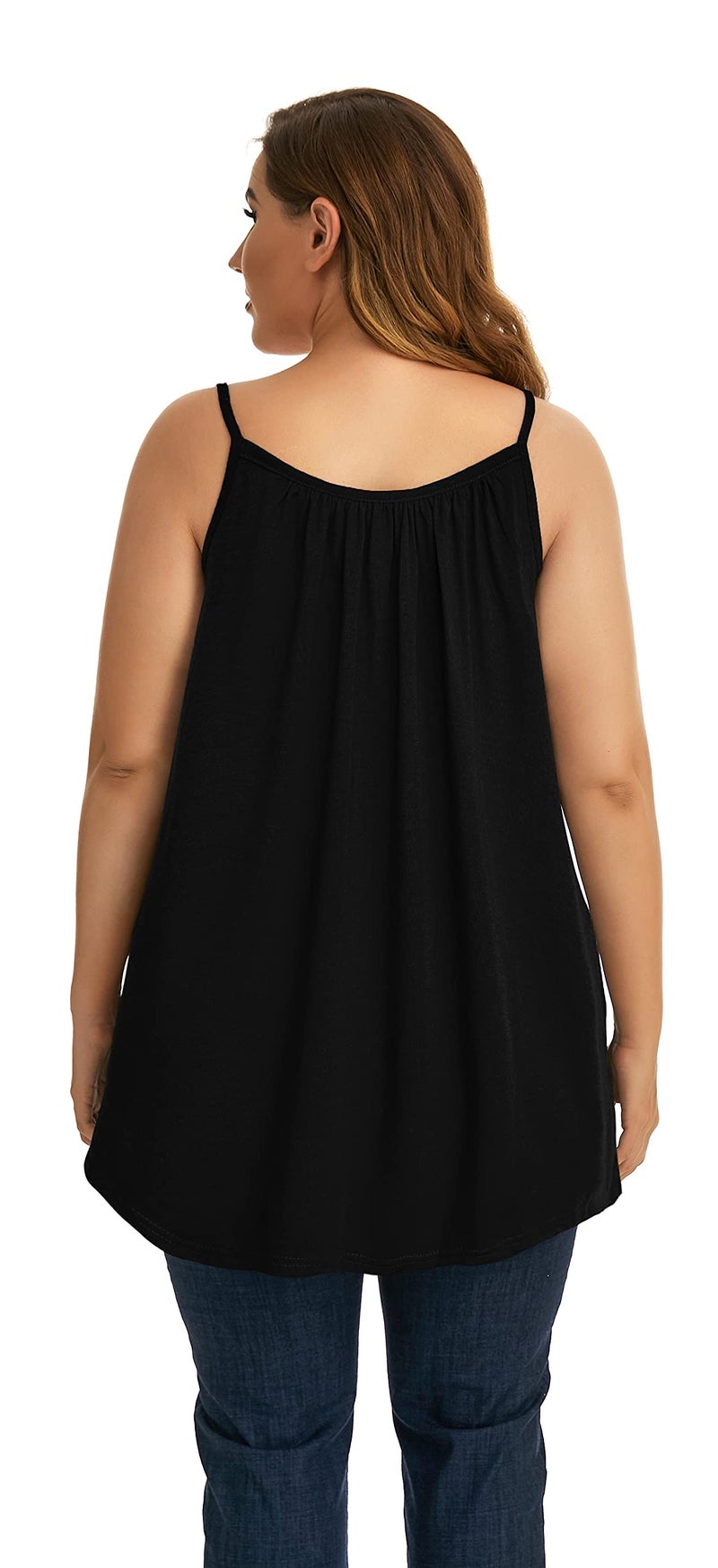 JOELLYUS Plus Size Tops for Women Black Loose Casual Flowy Cami Spaghetti Strap Tunic Blouses Camisole(Solid Black, 2X) - Image 2