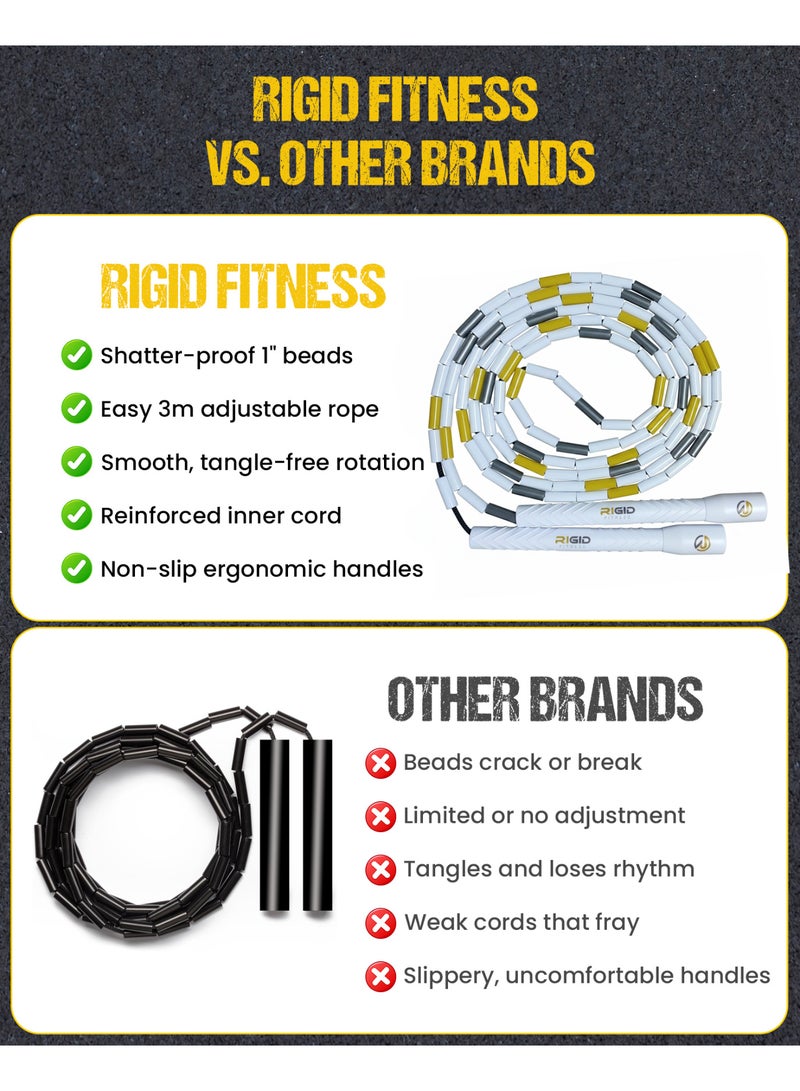 RIGID FITNESS Beaded Jump Rope for Adults & Kids, Tangle Free Adjustable Rope, Durable Skipping Rope, Suitable for Indoor & Outdoor Training, Cardio & Freestyle Jumping Rope Workouts (3 Meters) - Image 2