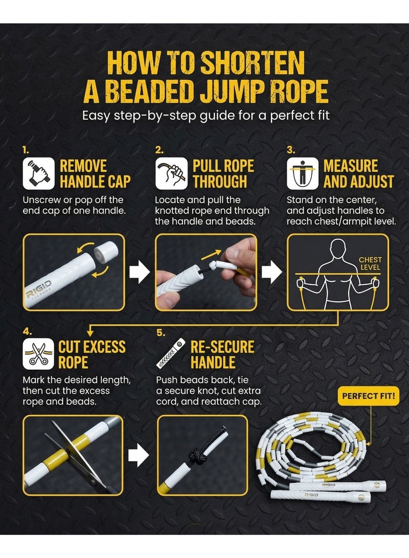 RIGID FITNESS Beaded Jump Rope for Adults & Kids, Tangle Free Adjustable Rope, Durable Skipping Rope, Suitable for Indoor & Outdoor Training, Cardio & Freestyle Jumping Rope Workouts (3 Meters) - Image 4