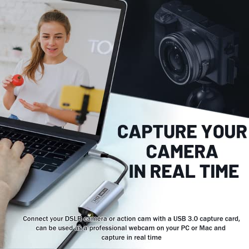GUERMOK Video Capture Card, USB3.0 HDMI to USB-C Capture Device, Stream & Record at 2K@30FPS 1080P@60FPS, Compatible with iPad Mac OS Windows, Quest 3, OBS, Zoom, PS5/4, Switch, Xbox (Gray) - Image 2