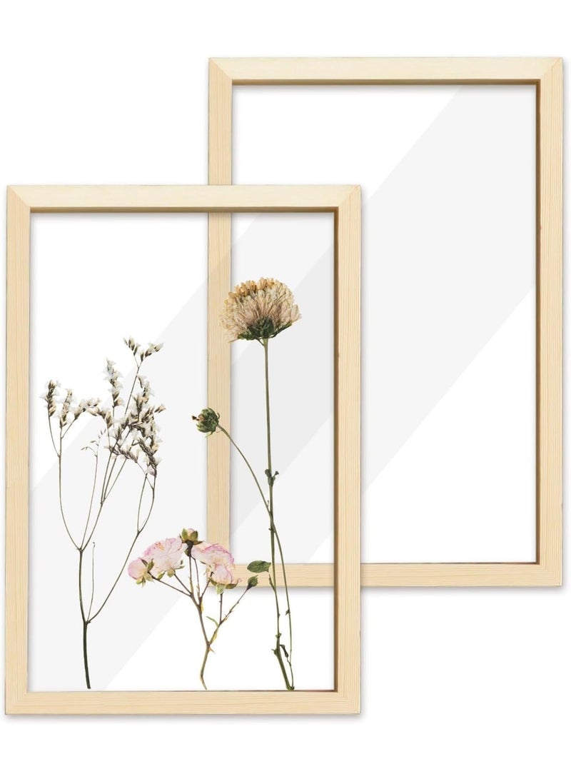 Pressed Flower Frames, Wooden Floating Shadow Box, Clear Double Acrylic Display, Dried Plant Specimen Decoration, Tabletop Wall Art, 7.8 x 11.8 Inches, 2 Pieces - Image 1